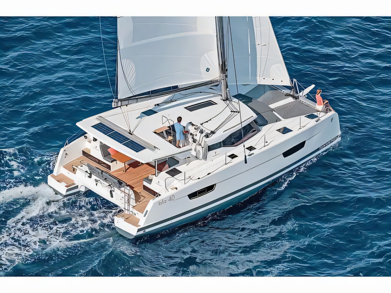 Exterior overview of Isla 40 catamaran for charter from Vodice ACI Marina in the Sibenik sailing area Croatia