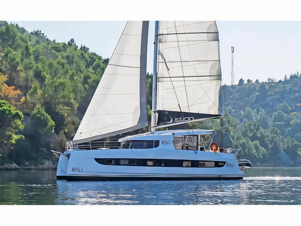 Exterior overview of Bali Catsmart catamaran for charter from Vodice ACI Marina in the Sibenik sailing area Croatia