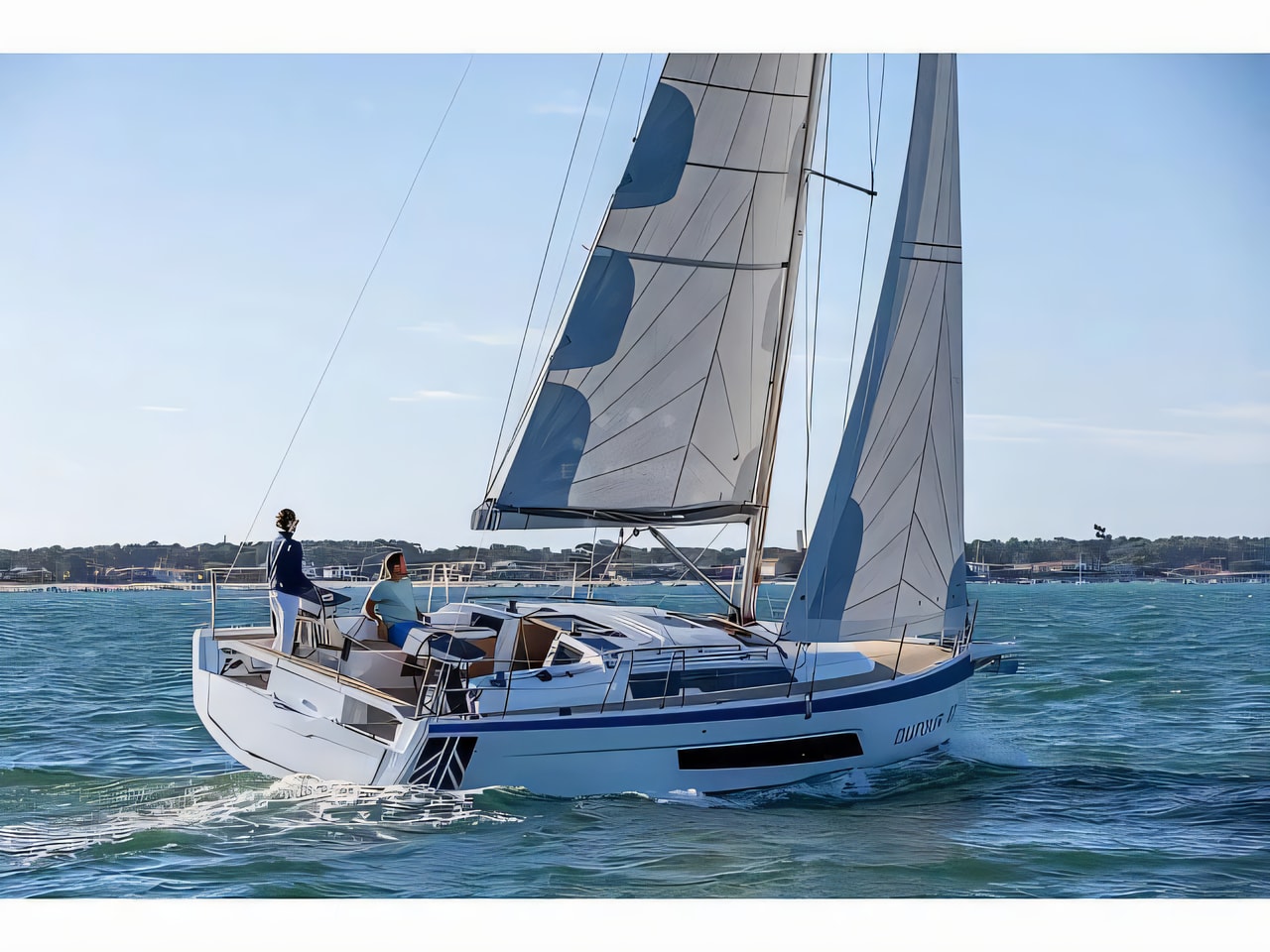 Exterior overview of Dufour 37 sail boat for charter from Vodice ACI Marina in the Sibenik sailing area Croatia