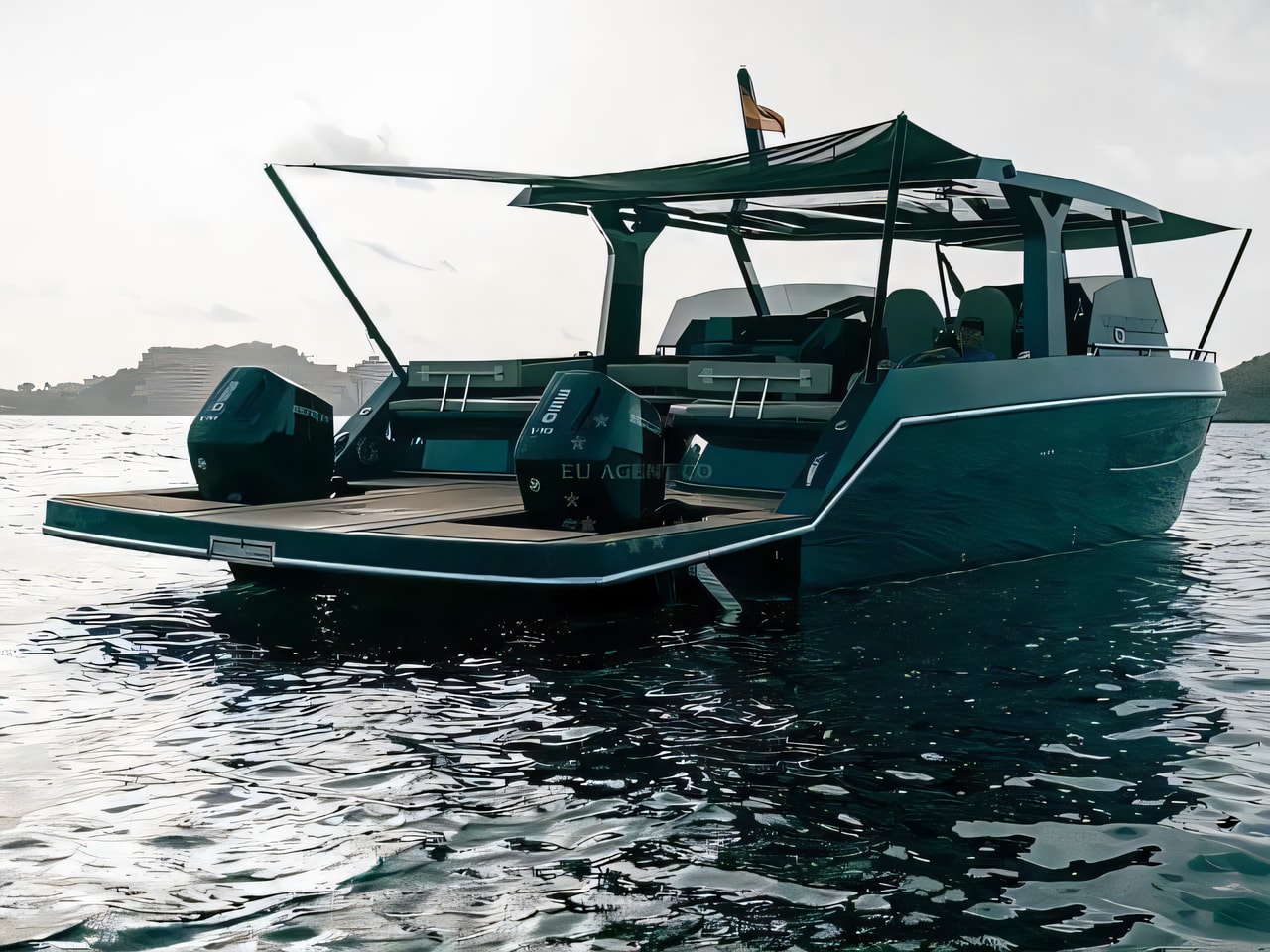 Exterior overview of Tesoro T 38 power catamaran for charter from Seget Donji Marina Baotic in the Split sailing area Croatia