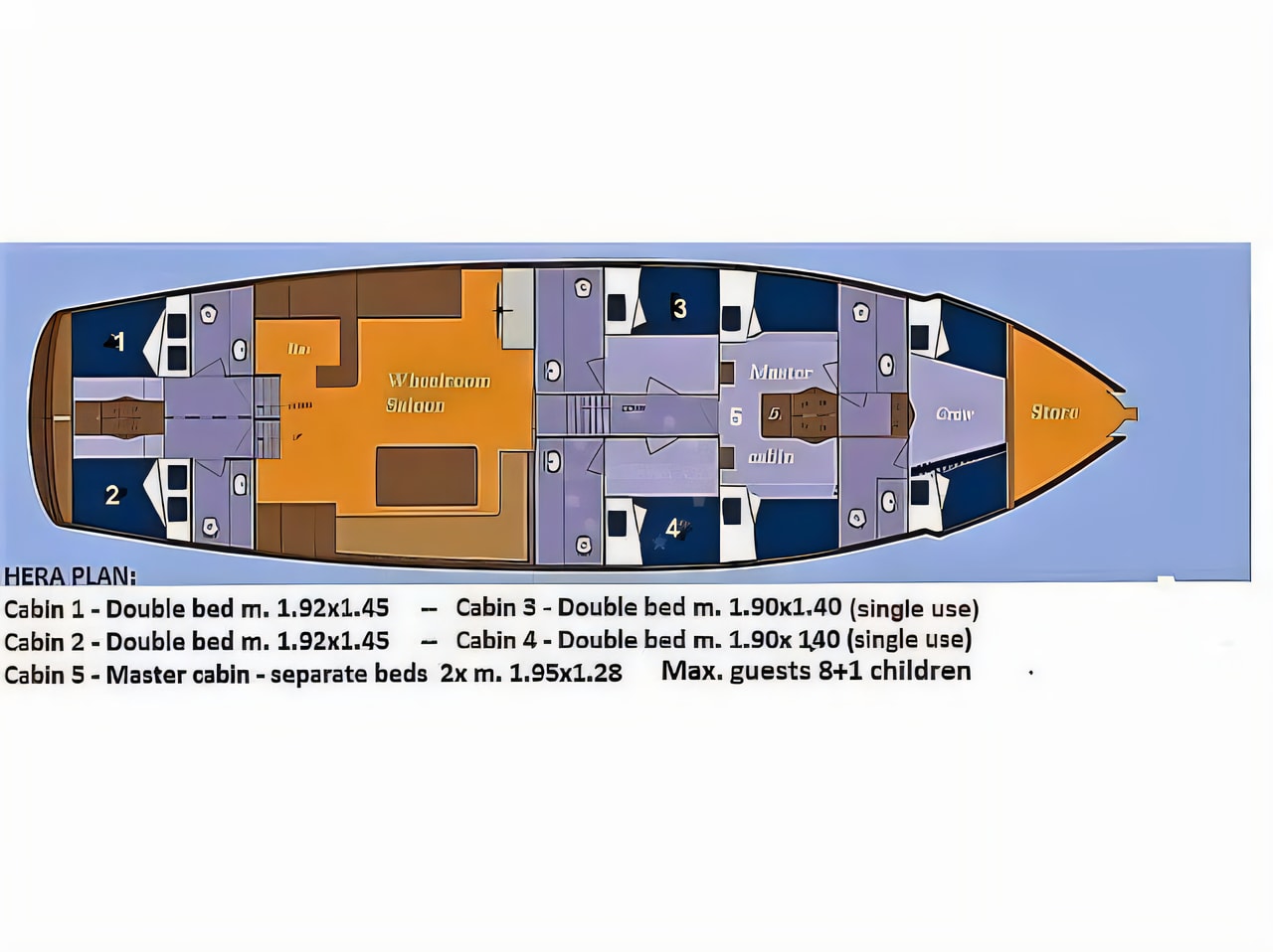 Interior of Gulet - Hera gulet or cruiser with 5 cabins Croatia yacht charter