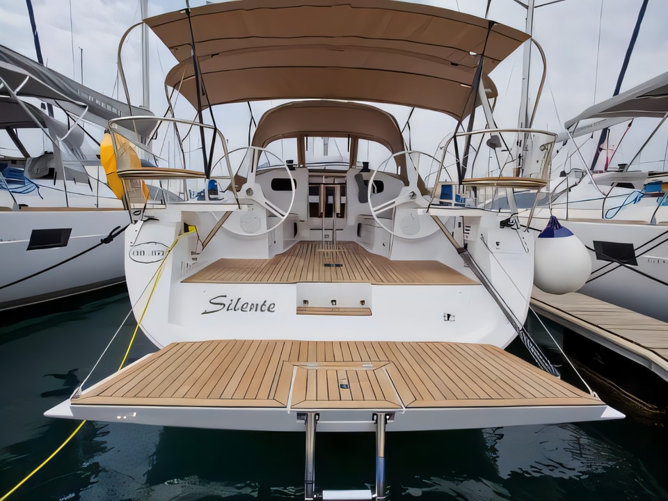 Exterior overview of Elan 40 Impression sail boat for charter from Sibenik Marina Mandalina in the Sibenik sailing area Croatia