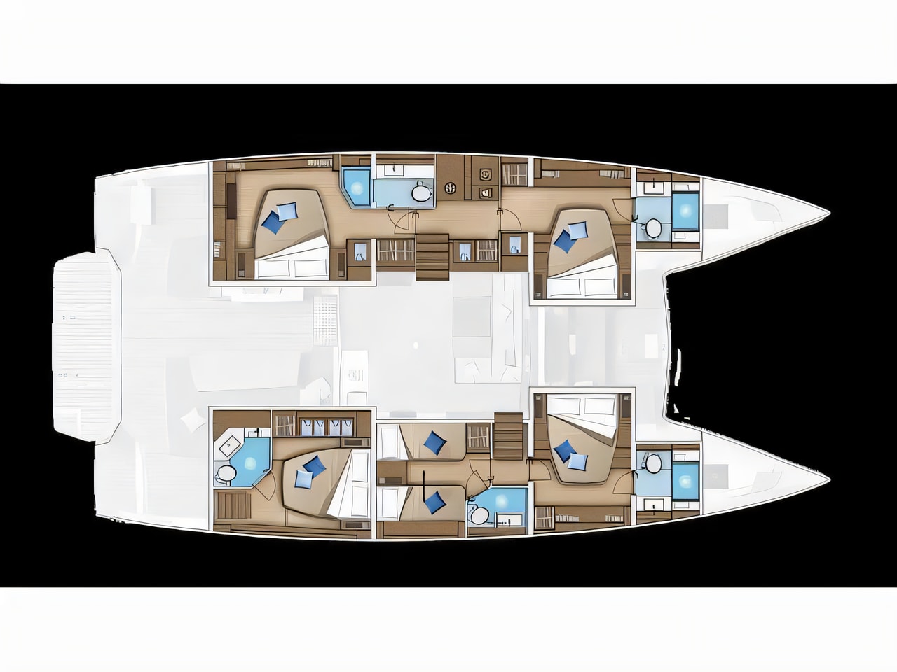 Interior of Lagoon 55 TRI WING catamaran with 5 cabins Croatia yacht charter