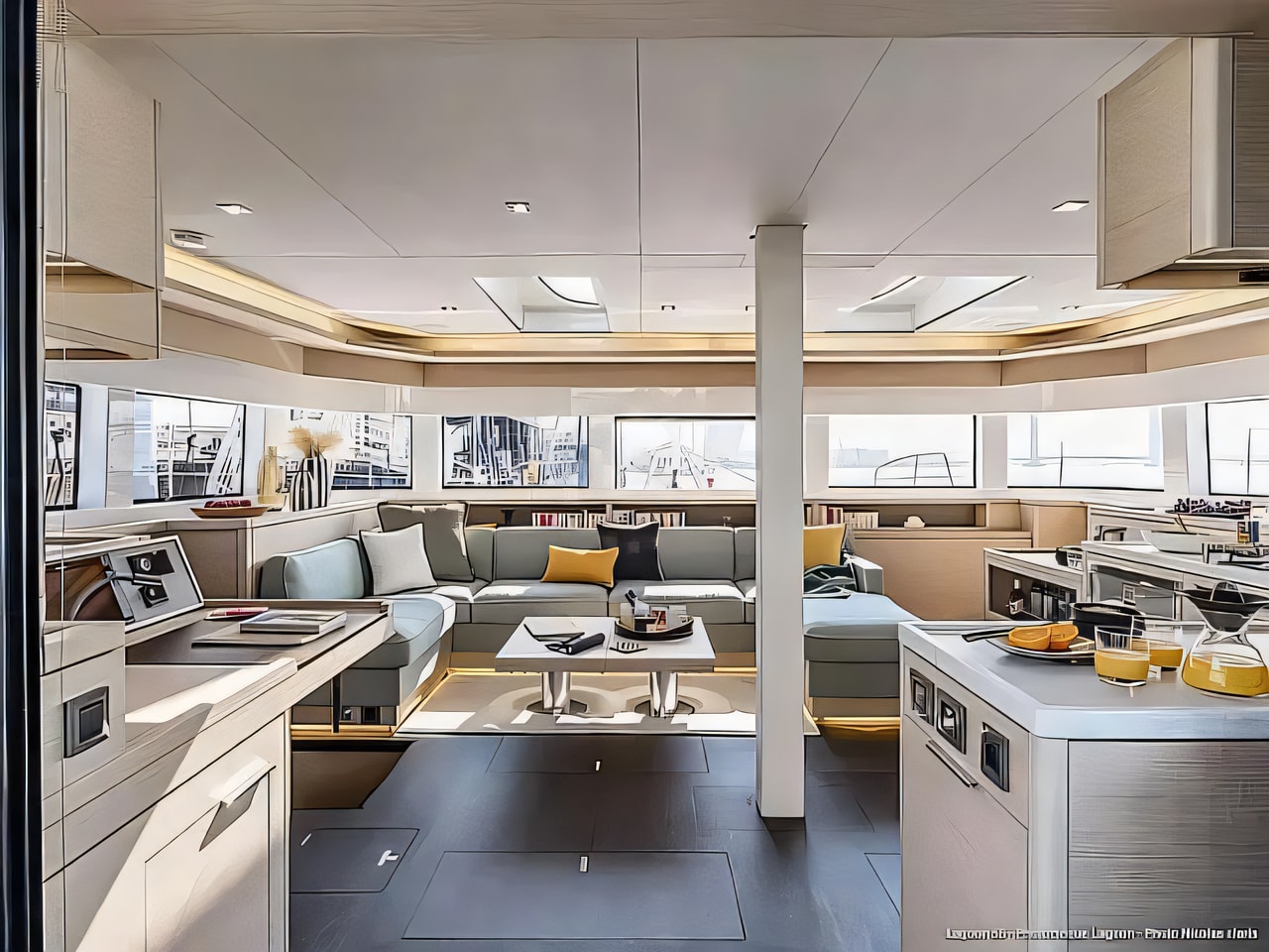 Layout of Lagoon 55 TRI WING catamaran with 5 cabins Croatia yacht charter