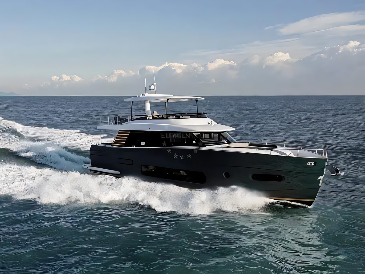Exterior overview of Magellano 66 motoryacht for charter from Podstrana Marina Lav in the Split sailing area Croatia