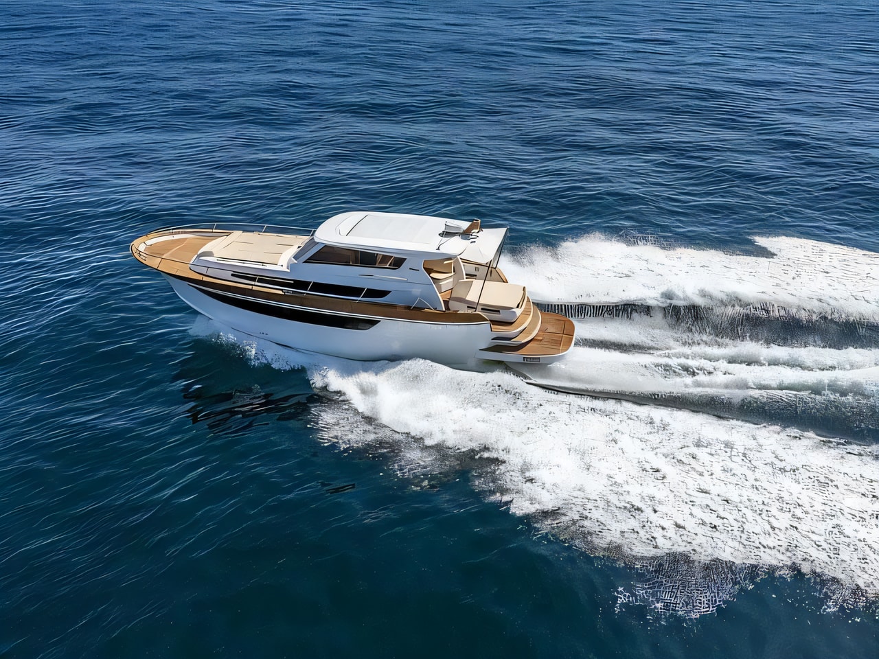 Exterior overview of Libeccio 13.5 motor boat for charter from Podstrana Marina Lav in the Split sailing area Croatia
