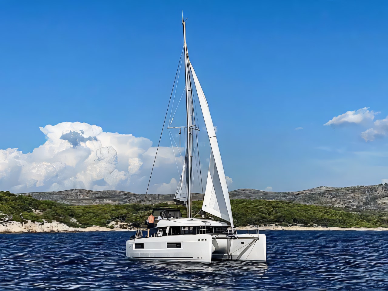 Exterior overview of Lagoon 40 catamaran for charter from Primosten Marina Kremik in the Kornati sailing area Croatia