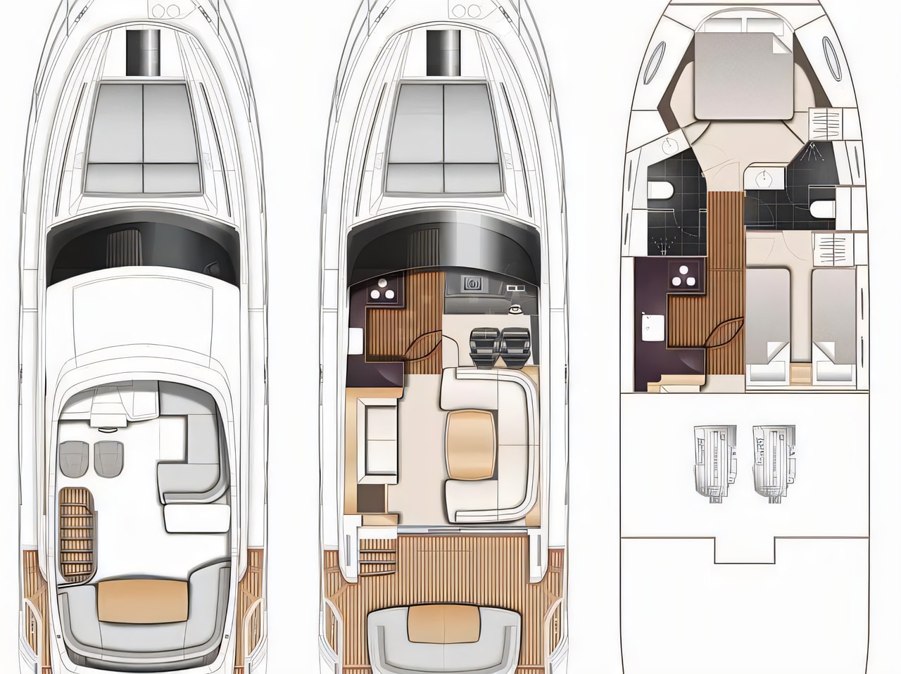 Interior of Princess F43 motor boat with 2 cabins Croatia yacht charter
