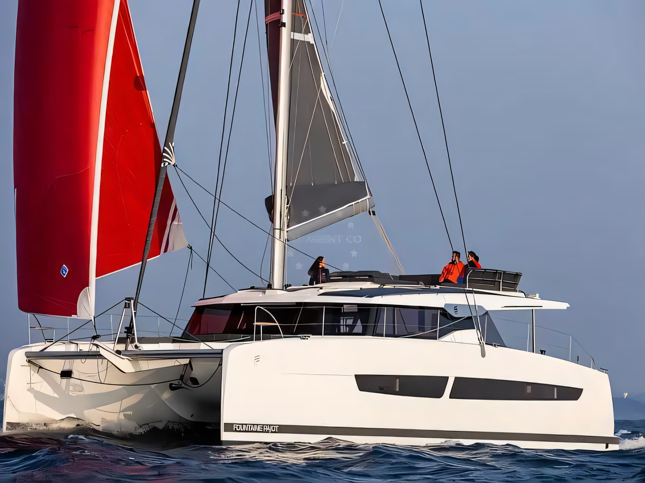 Exterior overview of Aura 51 catamaran for charter from Seget Donji Marina Baotic in the Split sailing area Croatia