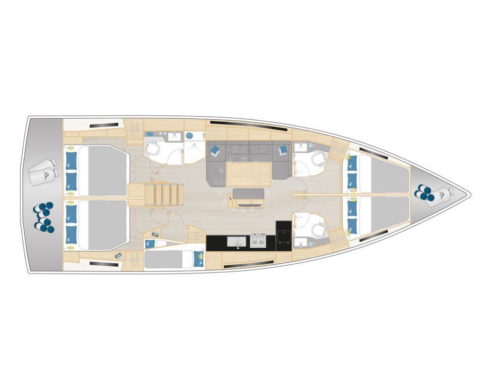 Interior of Hanse 460 sail boat with 5 cabins Croatia yacht charter