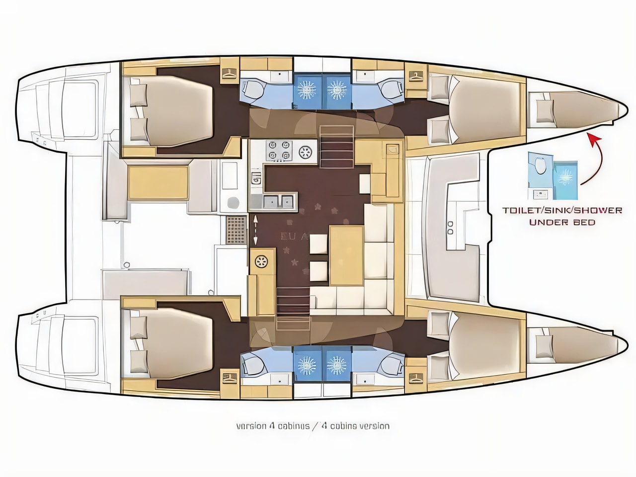 Interior of Lagoon 46 catamaran with 6 cabins Croatia yacht charter