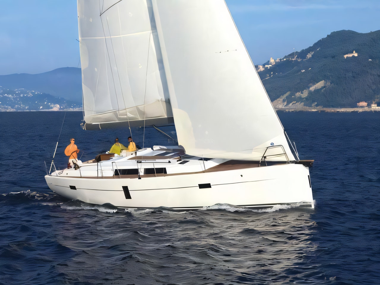 Exterior overview of Hanse 445 / 3 sail boat for charter from Kastela Gomilica Marina in the Sibenik sailing area Croatia