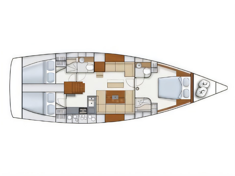 Layout of Hanse 445 / 3 sail boat with 3 cabins Croatia yacht charter