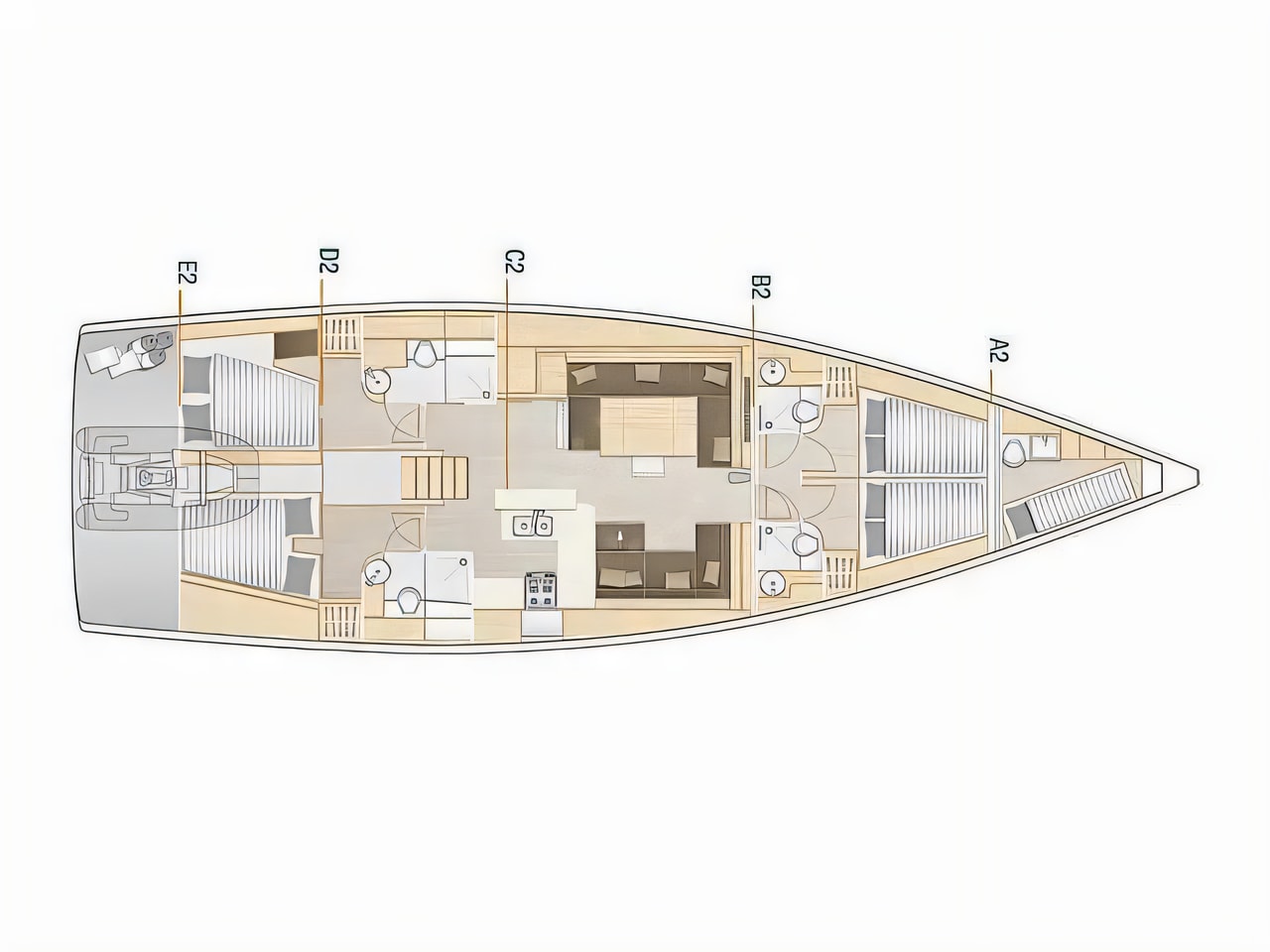 Interior of Hanse 588 sail boat with 5 cabins Croatia yacht charter