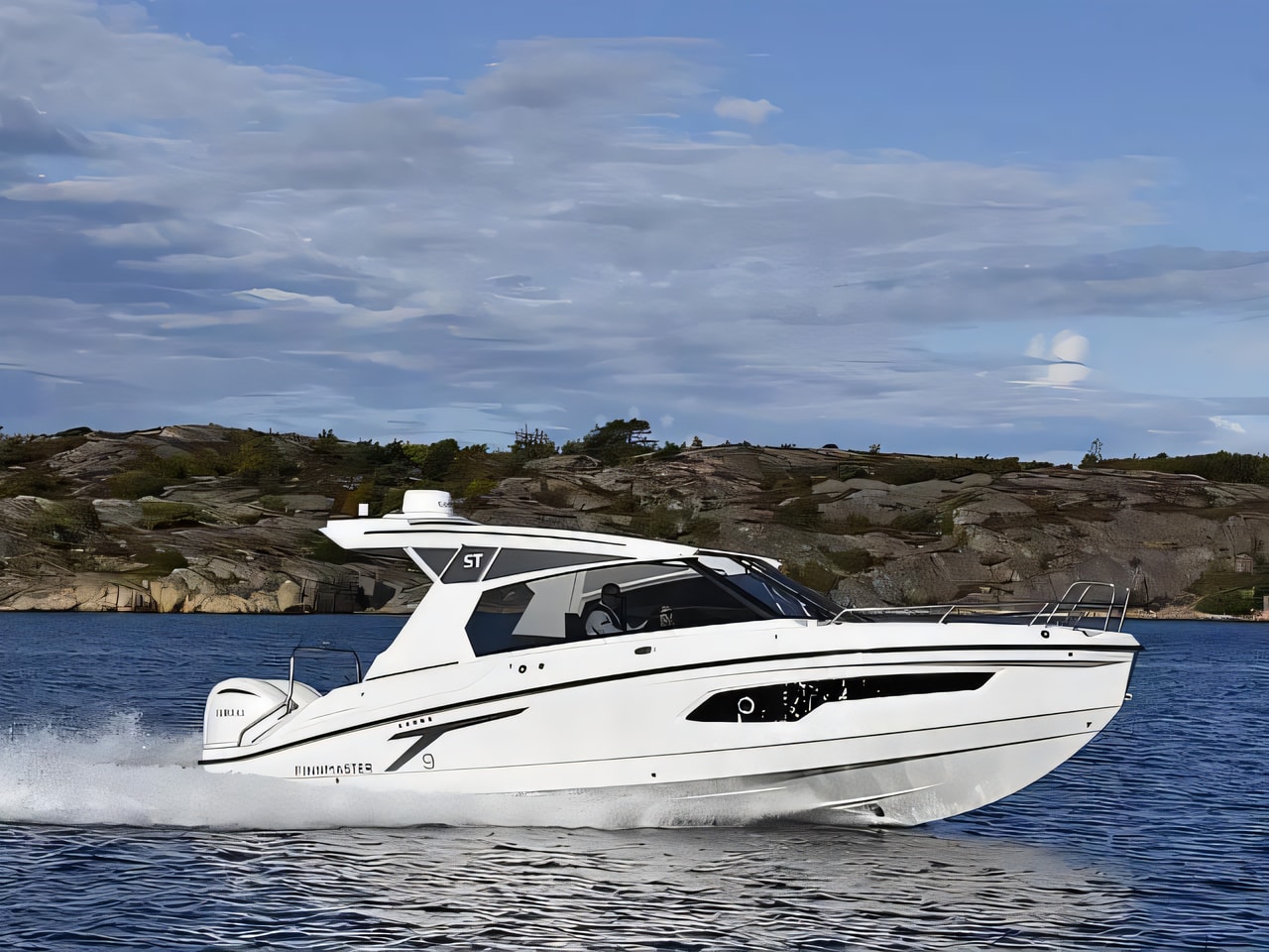 Exterior overview of Finnmaster T9 ST motor boat for charter from Seget Donji Marina Baotic in the Split sailing area Croatia