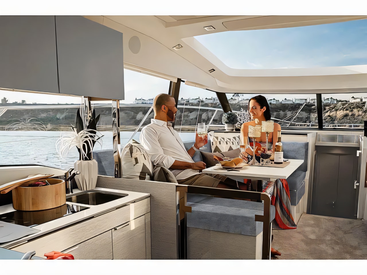 Layout of Prestige 420 S motor boat with 3 cabins Croatia yacht charter