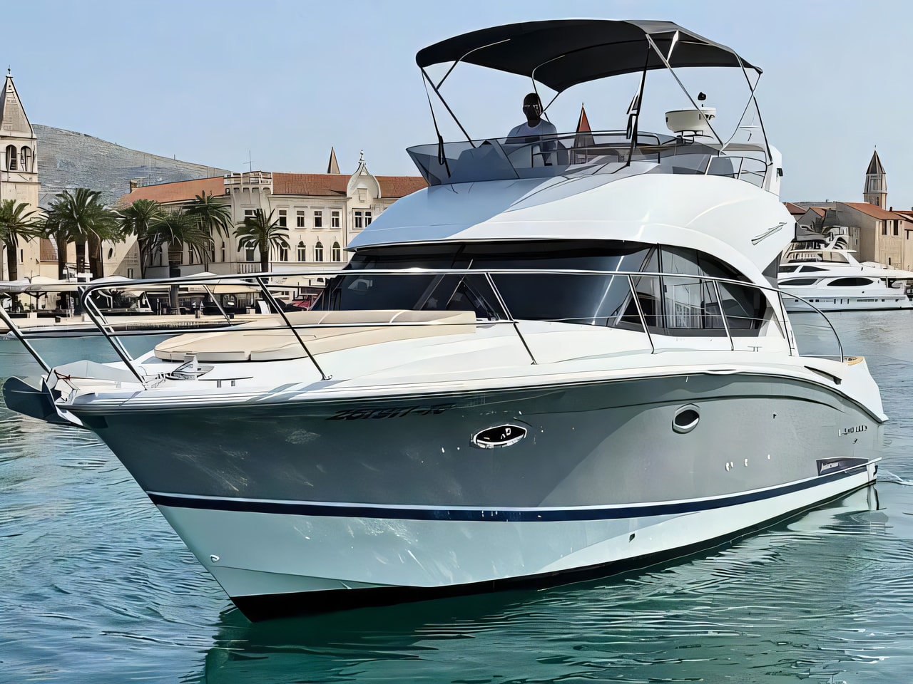 Exterior overview of Beneteau Antares 36 motor boat for charter from Trogir ACI Marina in the Split sailing area Croatia