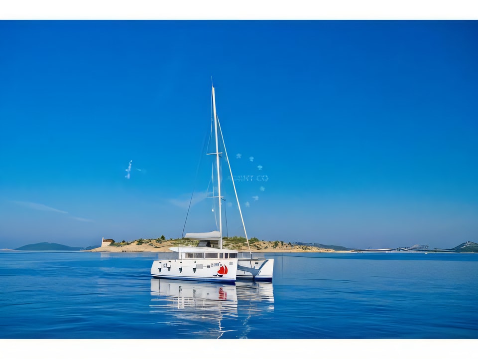 Exterior overview of Lagoon 400 catamaran for charter from Murter Marina Hramina in the Sibenik sailing area Croatia
