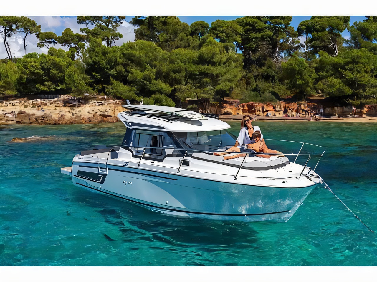 Exterior overview of Merry Fisher 795 motor boat for charter from Vodice Port in the Kornati sailing area Croatia