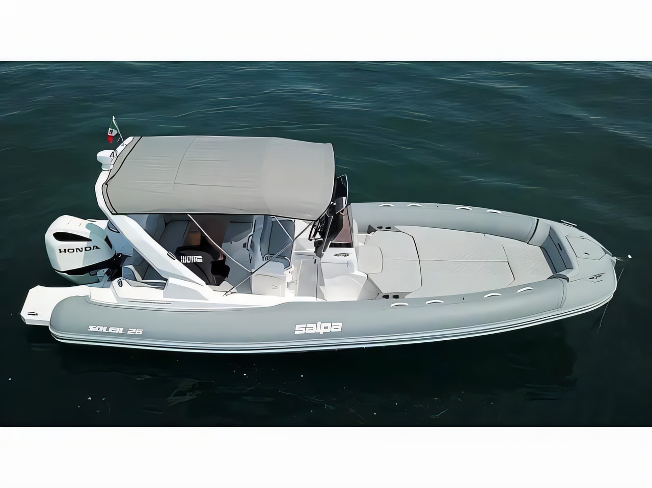 Exterior overview of Salpa Soleil 26 rubber boat for charter from Vodice Port in the Kornati sailing area Croatia