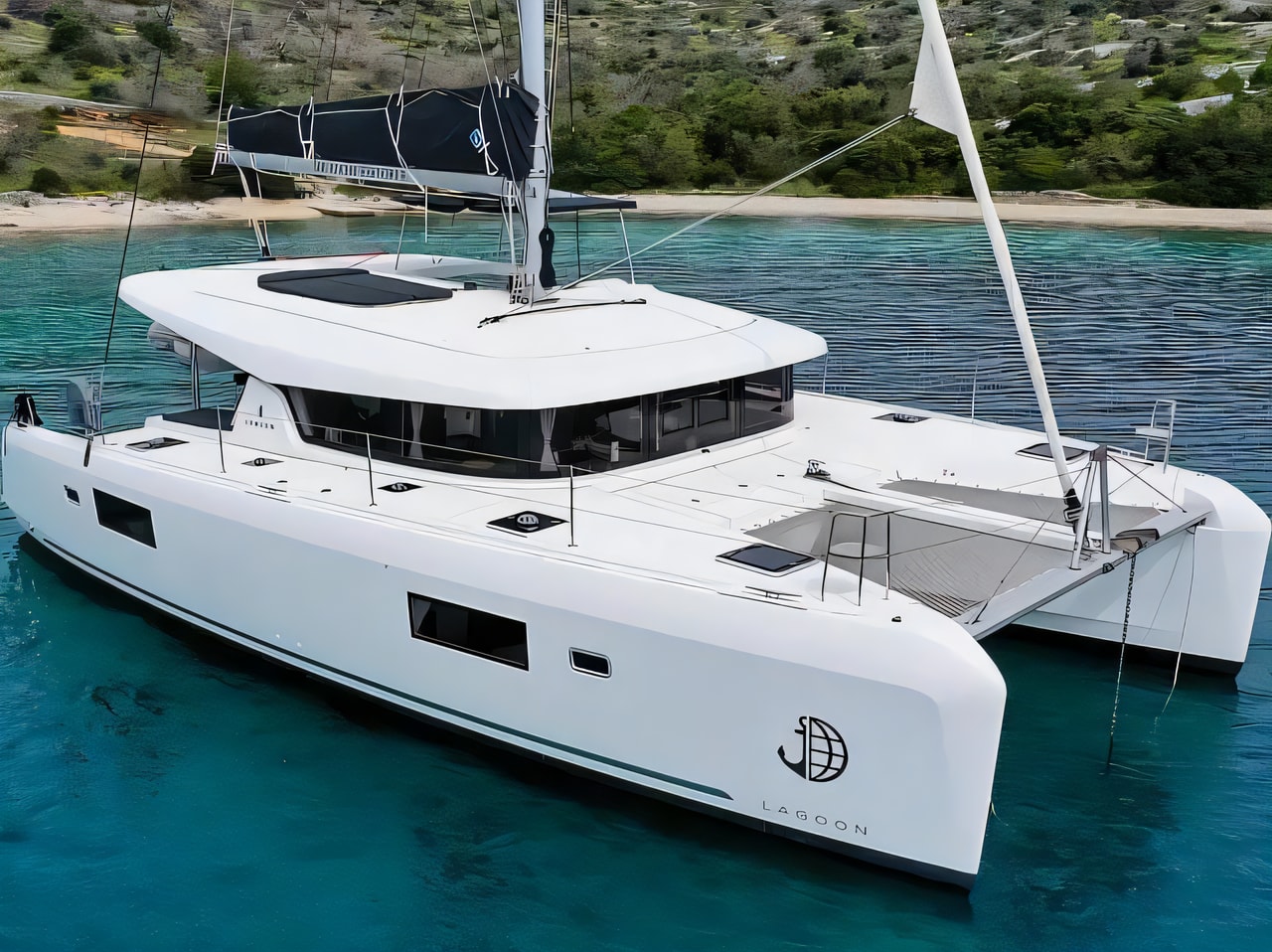 Exterior overview of Lagoon 42 catamaran for charter from Seget Donji Marina Baotic in the Split sailing area Croatia