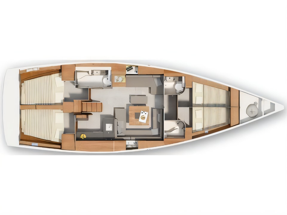 Layout of Hanse 455 sail boat with 4 cabins Croatia yacht charter