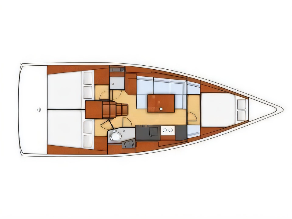 Layout of Oceanis 38 sail boat with 3 cabins Croatia yacht charter