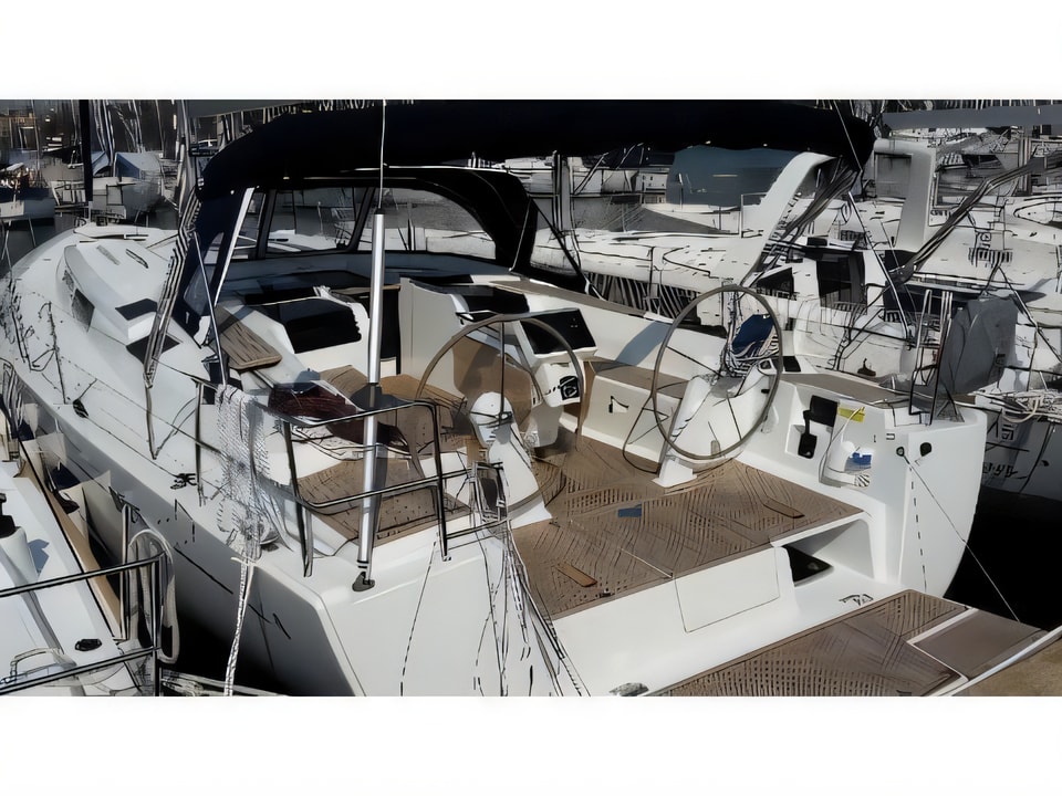 Exterior overview of Hanse 505 sail boat for charter from Kastela Gomilica Marina in the Sibenik sailing area Croatia