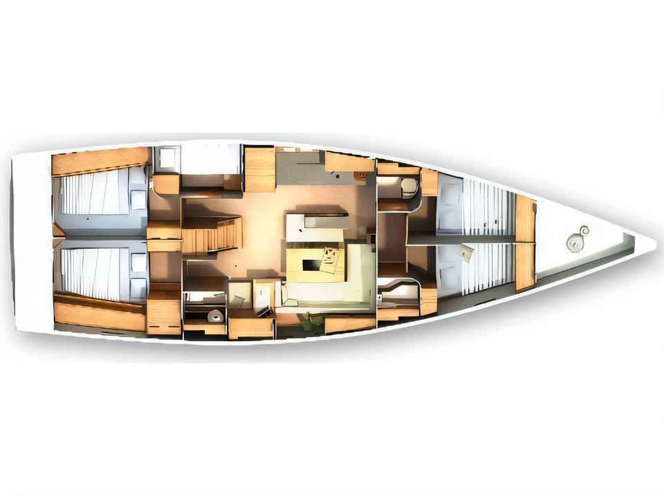 Layout of Hanse 505 sail boat with 6 cabins Croatia yacht charter