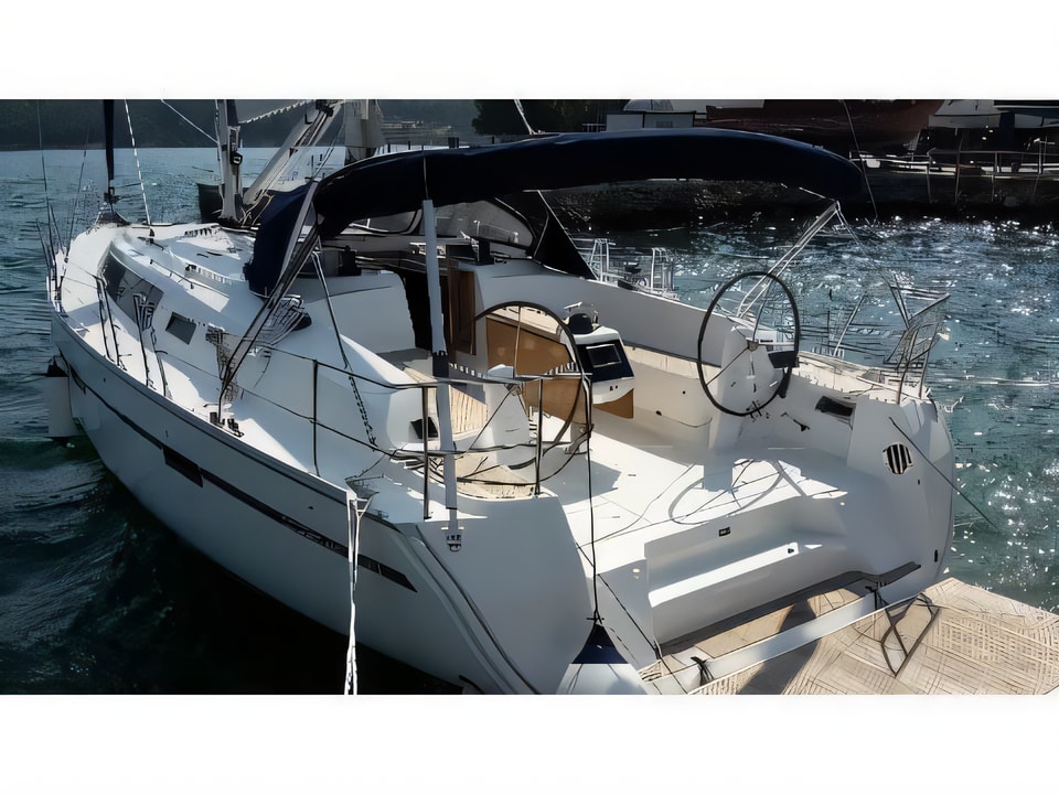 Exterior overview of Bavaria Cruiser46 sail boat for charter from Pula Tehnomont Marina Veruda in the Istria / Kvarner sailing area Croatia