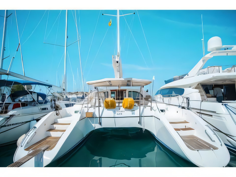 Exterior overview of Privilege 465 catamaran for charter from Seget Donji Marina Baotic in the Split sailing area Croatia