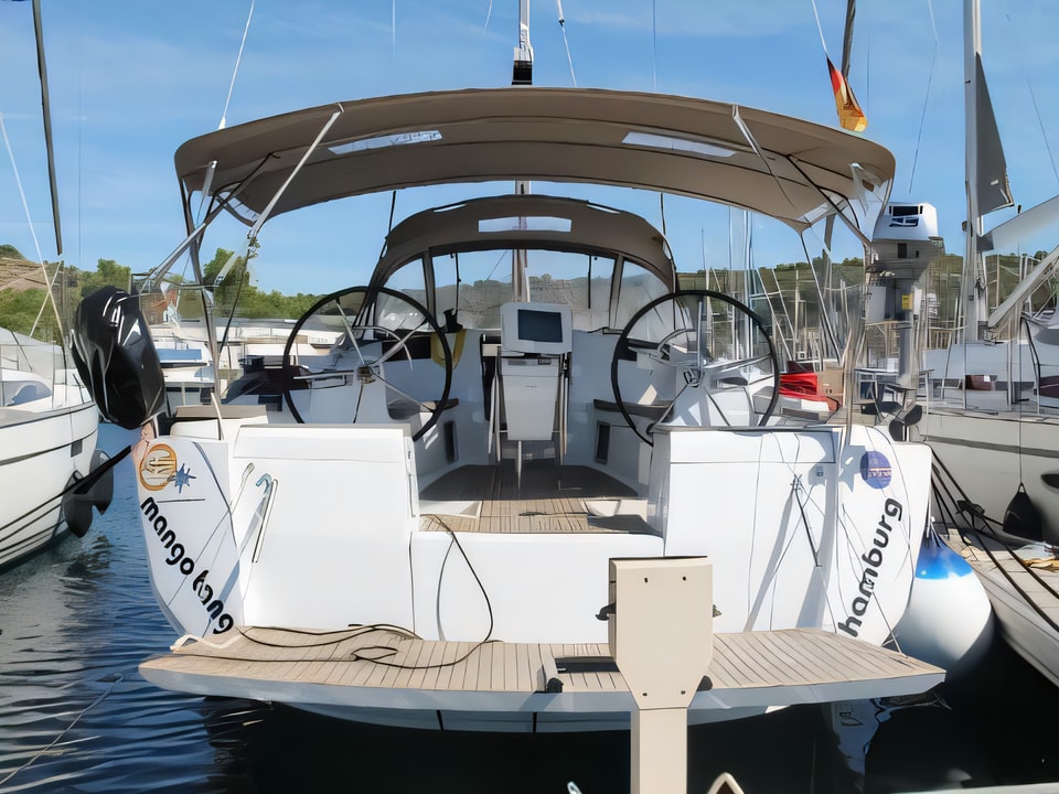 Exterior overview of Sun Odyssey 419 sail boat for charter from Primosten Marina Kremik in the Sibenik sailing area Croatia
