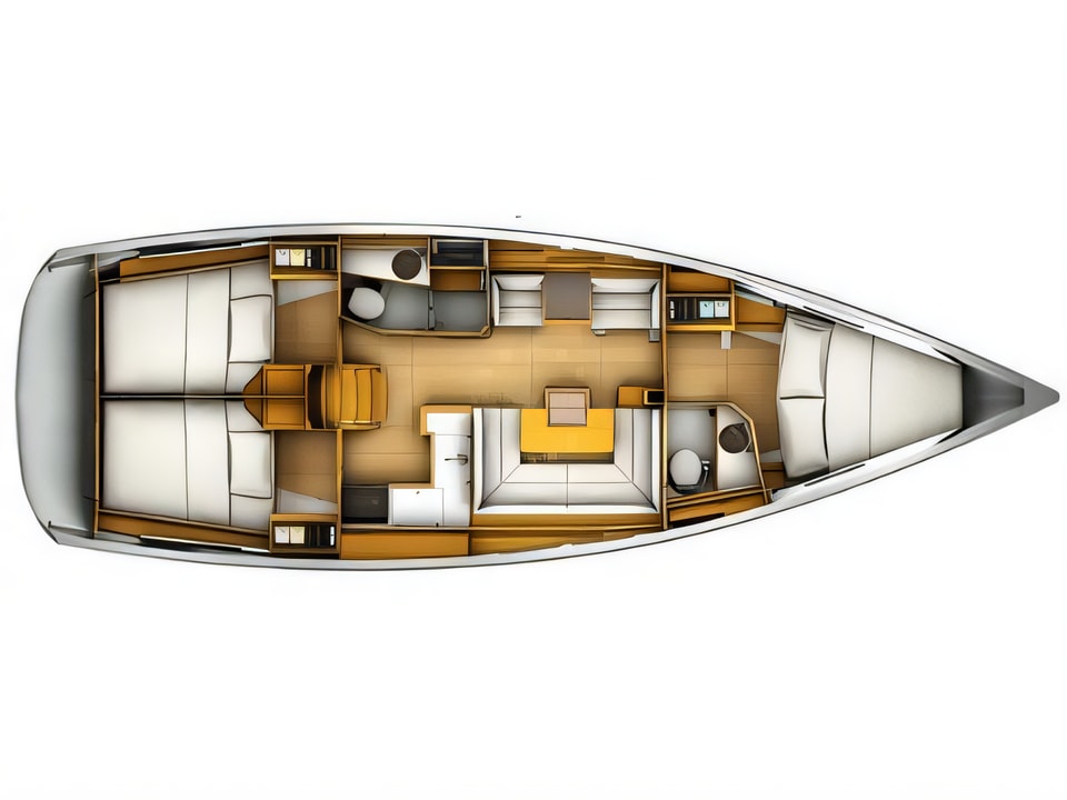 Layout of Sun Odyssey 419 sail boat with 3 cabins Croatia yacht charter