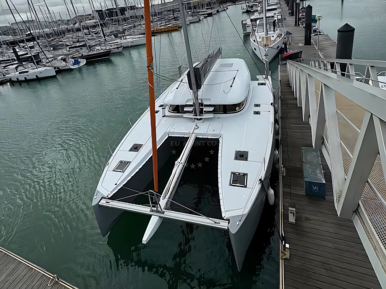 Exterior overview of Excess 14 catamaran for charter from Rogoznica Marina Frapa in the Kornati sailing area Croatia
