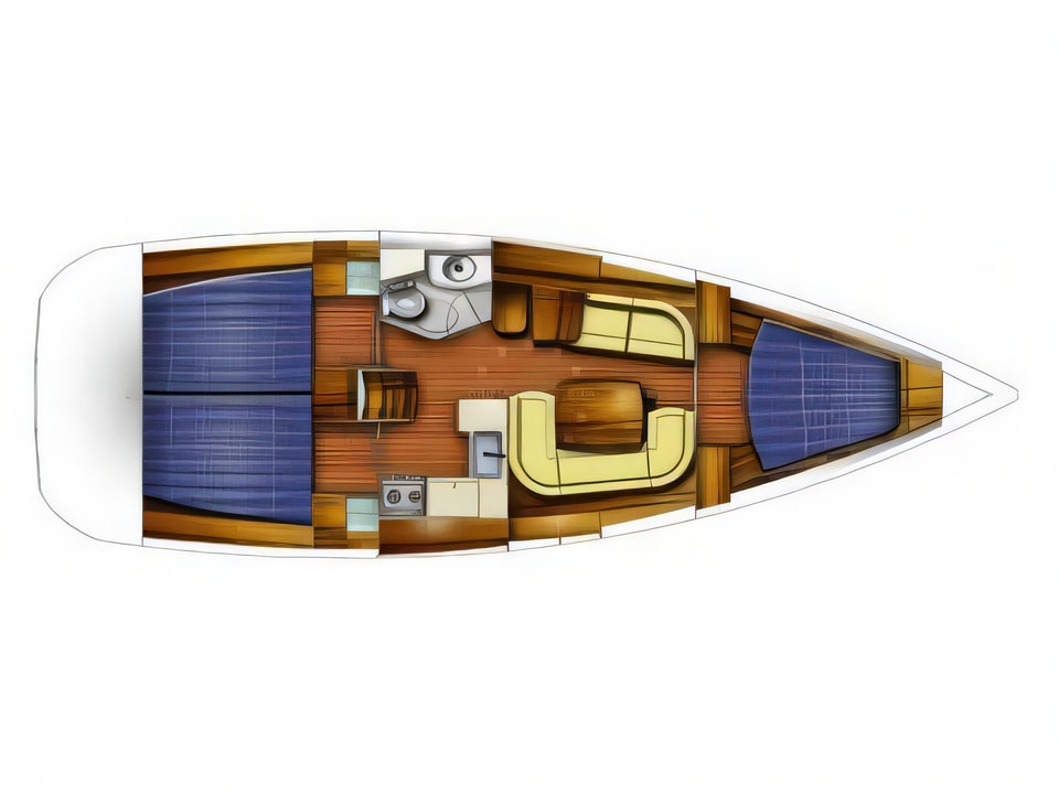 Layout of Sun Odyssey 39i sail boat with 3 cabins Croatia yacht charter