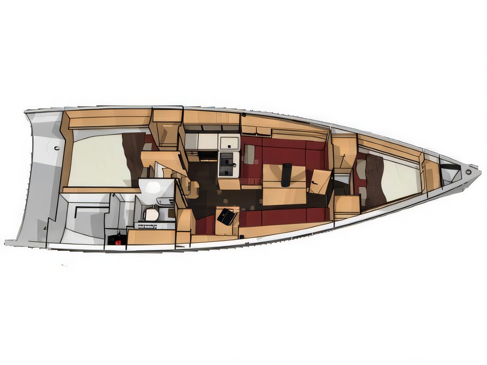 Layout of Elan 350 sail boat with 2 cabins Croatia yacht charter