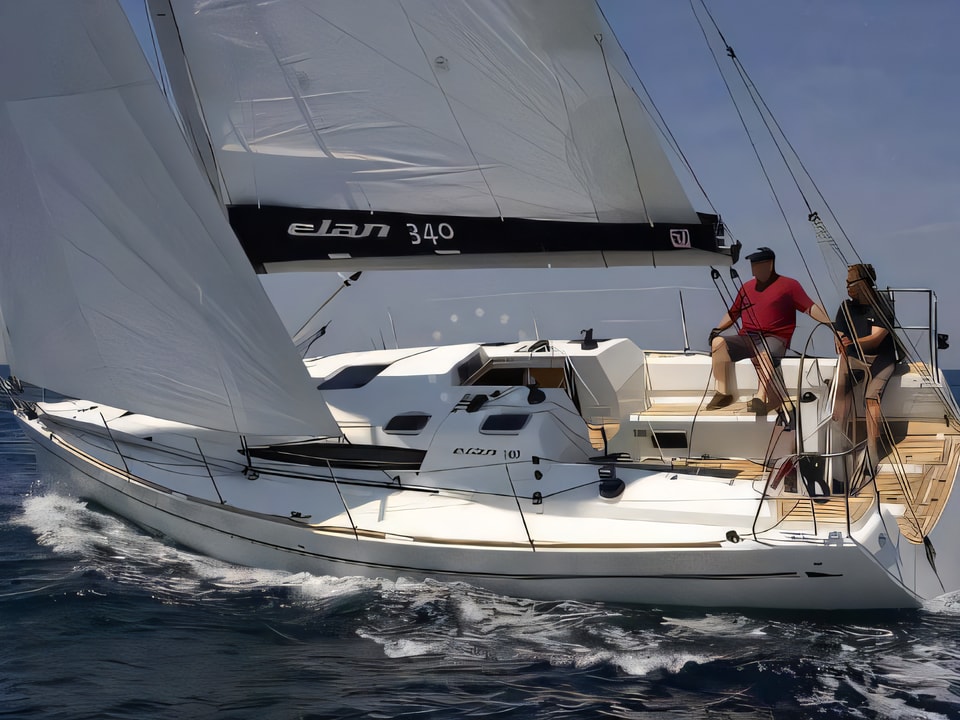 Exterior overview of Elan 340 sail boat for charter from Biograd Kornati in the Zadar sailing area Croatia