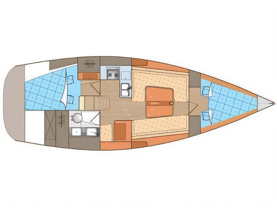 Layout of Elan 340 sail boat with 2 cabins Croatia yacht charter