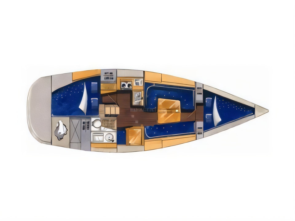 Layout of Elan 333 sail boat with 2 cabins Croatia yacht charter