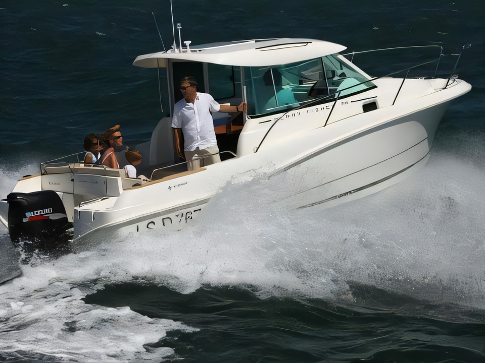 Exterior overview of Merry Fisher 725 motor boat for charter from Biograd Kornati in the Zadar sailing area Croatia