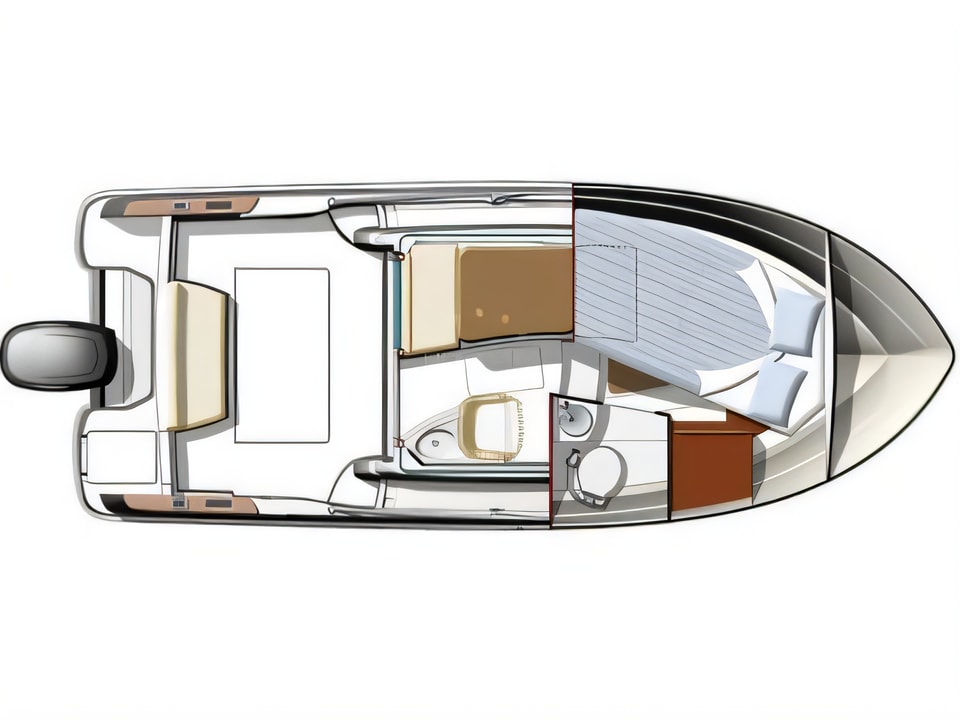 Layout of Merry Fisher 725 motor boat with 1 cabins Croatia yacht charter