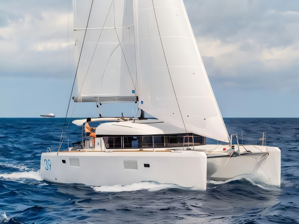 Exterior overview of Lagoon 39 catamaran for charter from Sibenik Marina Mandalina in the Sibenik sailing area Croatia