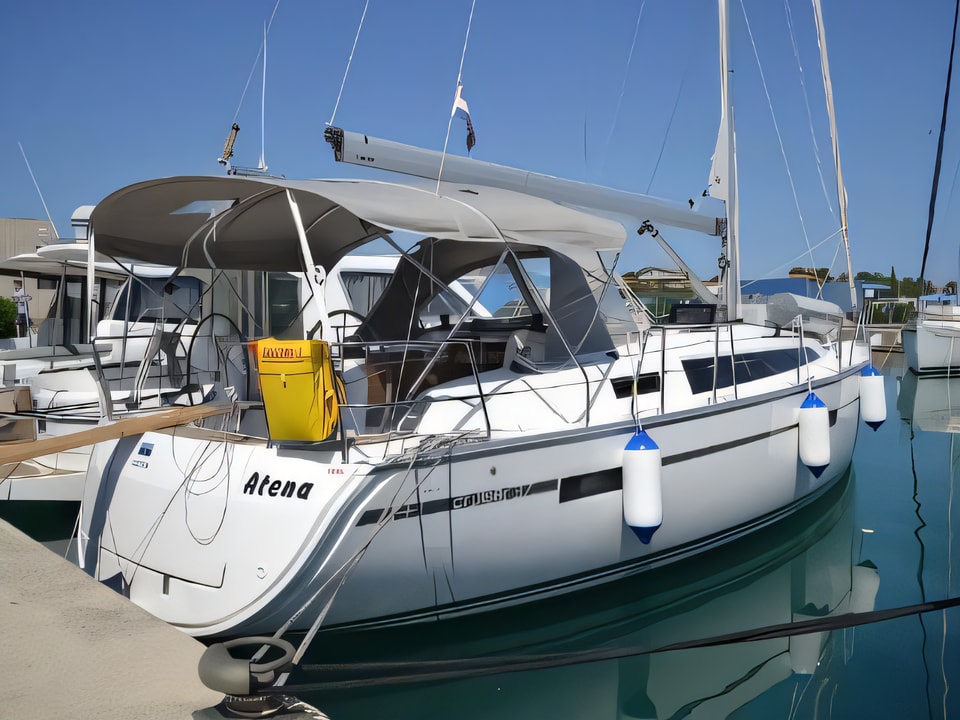 Exterior overview of Bavaria Cruiser 37 sail boat for charter from Sukosan Marina Dalmacija in the Kornati sailing area Croatia