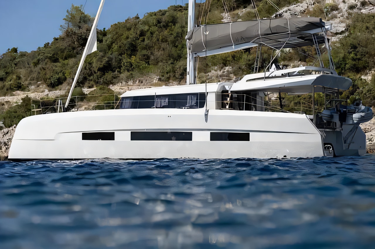 Exterior overview of Dufour 48 Catamaran catamaran for charter from Primosten Marina Kremik in the Kornati sailing area Croatia