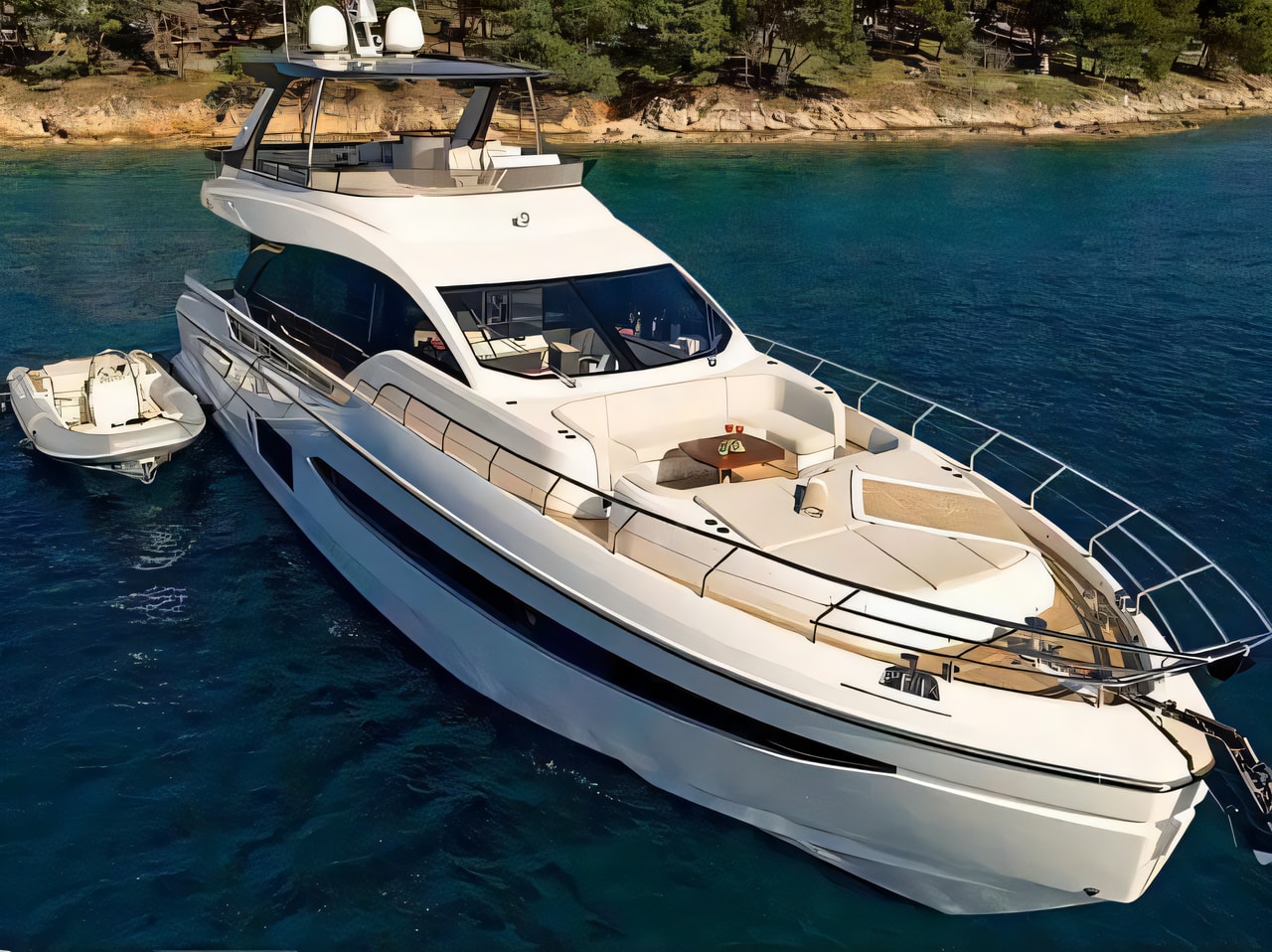 Exterior overview of Azimut 78 Fly motoryacht for charter from Split ACI Marina in the Split sailing area Croatia