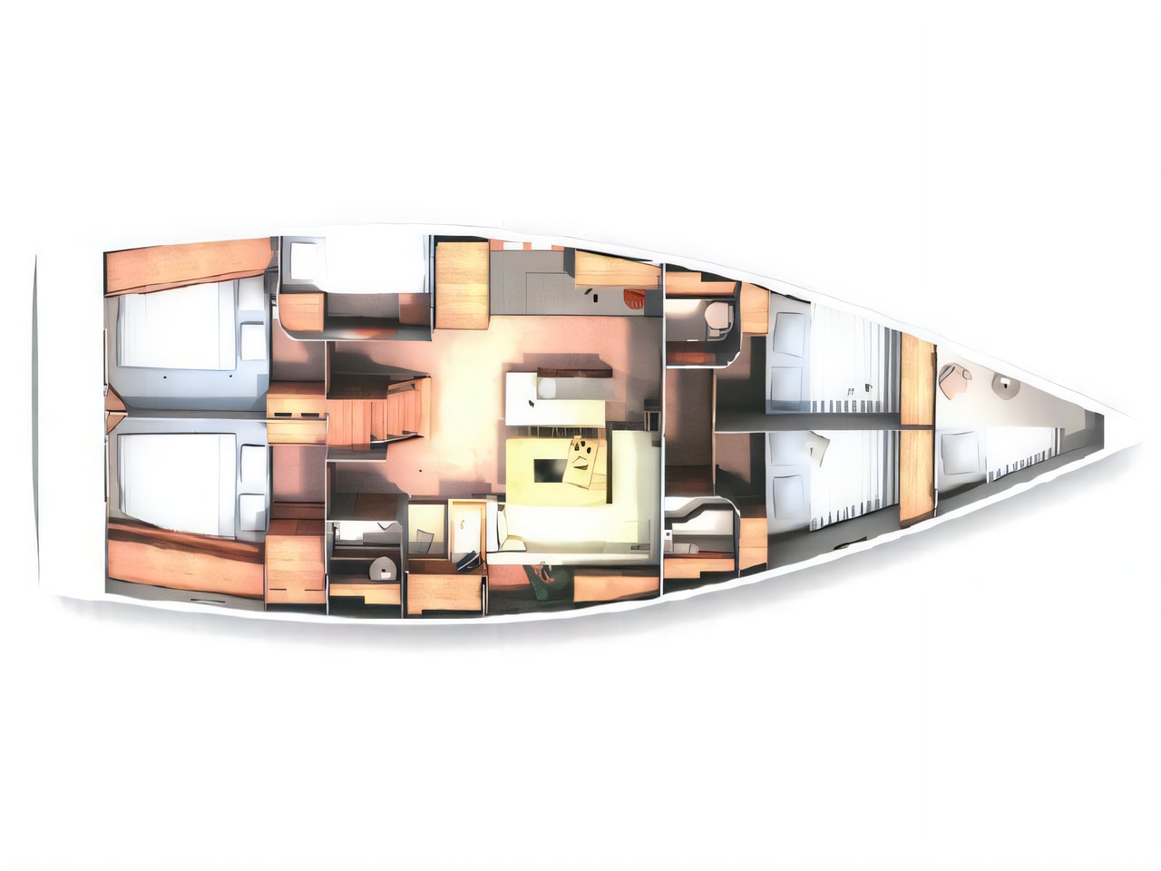 Interior of Hanse 505 sail boat with 5 cabins Croatia yacht charter