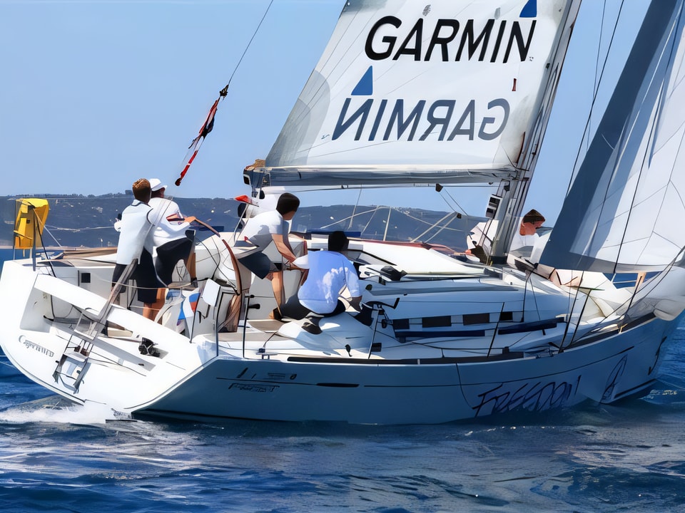 Exterior overview of First 35 sail boat for charter from Murter ACI Marina Jezera in the Sibenik sailing area Croatia