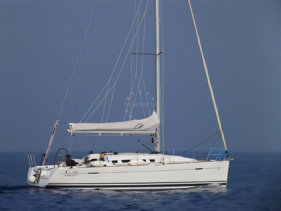 Exterior overview of First 35 sail boat for charter from Murter ACI Marina Jezera in the Sibenik sailing area Croatia
