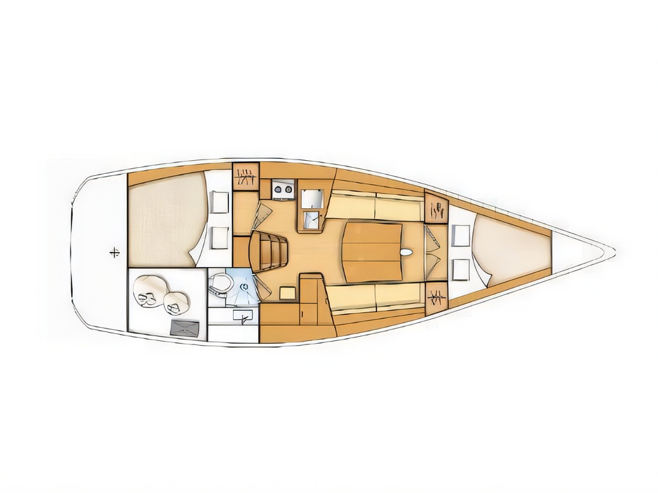 Layout of First 35 sail boat with 2 cabins Croatia yacht charter