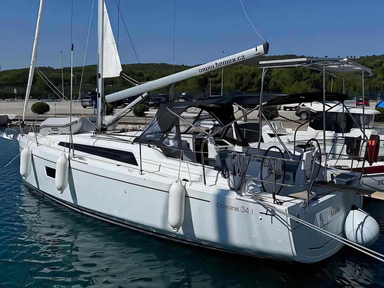Exterior overview of Oceanis 34.1 sail boat for charter from Sukosan Marina Dalmacija in the Kornati sailing area Croatia